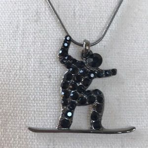 Snowboarder Necklace with Black Crystals